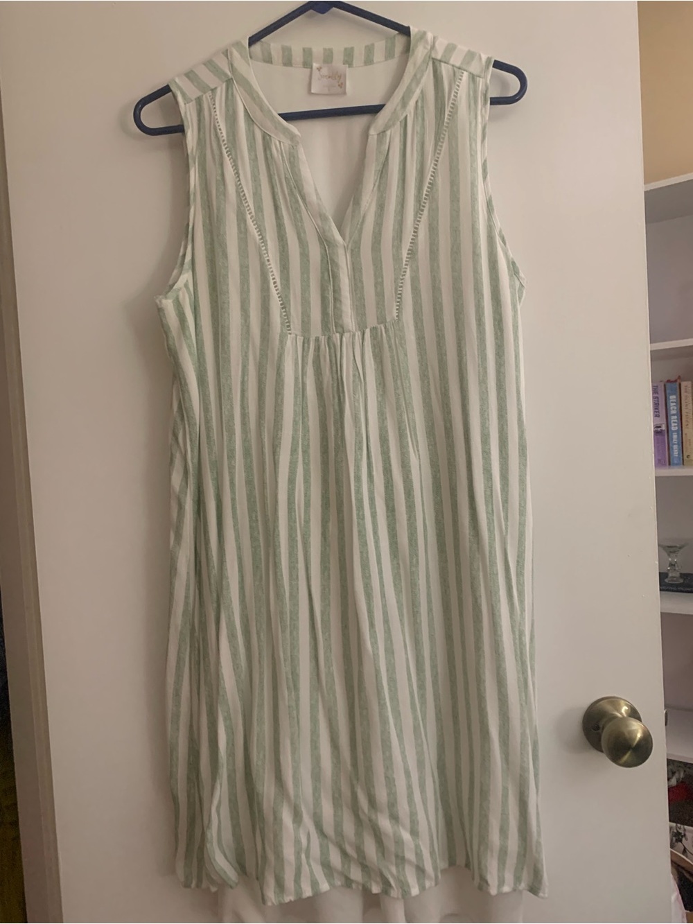 Sleeveless Green Stripe V-Neck Women’s Dress